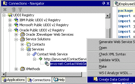 Web service listed under UDDI registry connection node