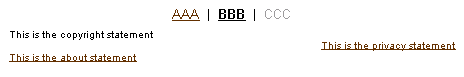 Footer with copyright, privacy, about