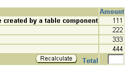 Table with Recalculate button and Total in footer