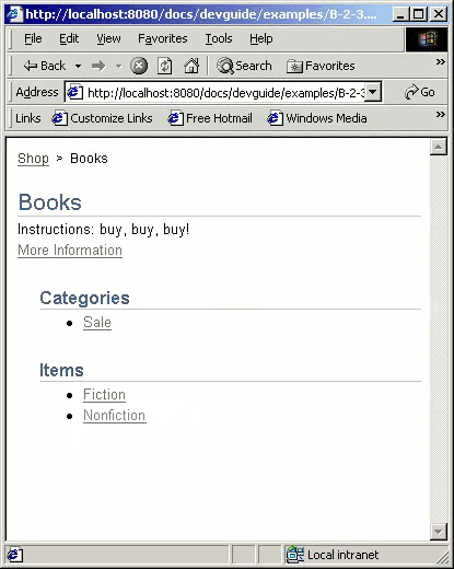 The "Shop" tree rendered as a hierarchy of phrases in a browser