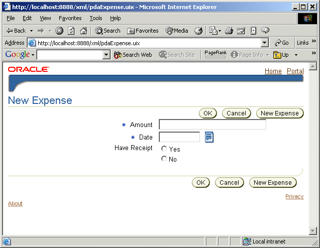 UIX XML rendered in web browser