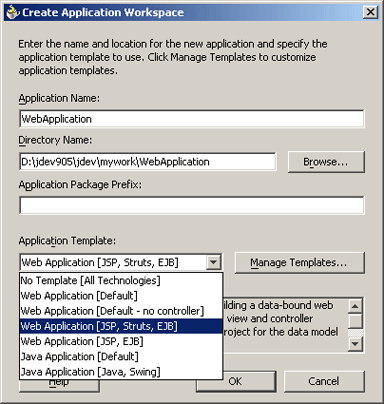 Create Application Workspace dialog