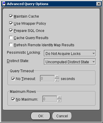This figure shows the Advanced Query Options dialog box.