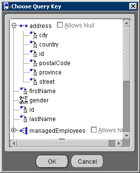 This figure shows Choose Query Key dialog box.