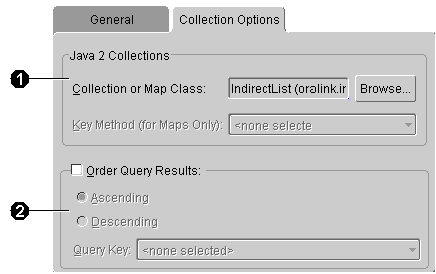 This figure shows Collection Options tab for a one-to-many mapping.