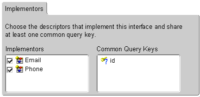 This figure shows the Implementors tab 
with descriptors that share a common query key.