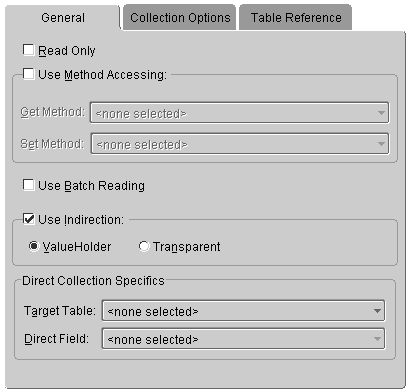 This figure shows the <b>General </b>tab for a direct collection mapping. 
