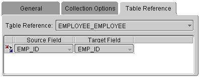 This figure shows the <b>Table Reference </b>tab for a direct collection mapping. 
