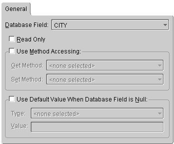 This figure shows the <b>General </b>tab for a direct-to-field mapping. 
