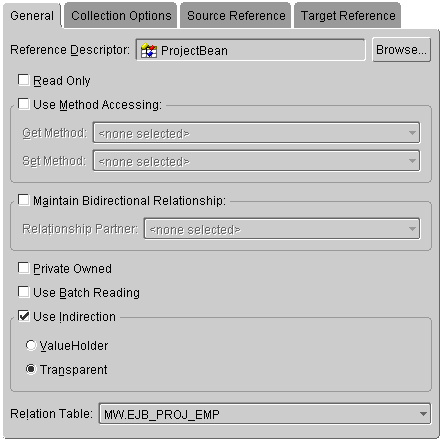 This figure shows the General tab for a many-to-many mapping.