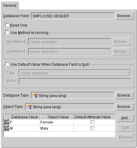 This figure shows the General tab of an object type mapping.