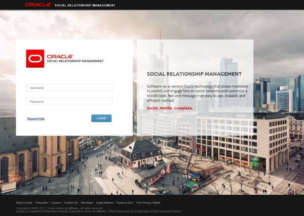 This figure shows the Oracle Social Cloud login screen.