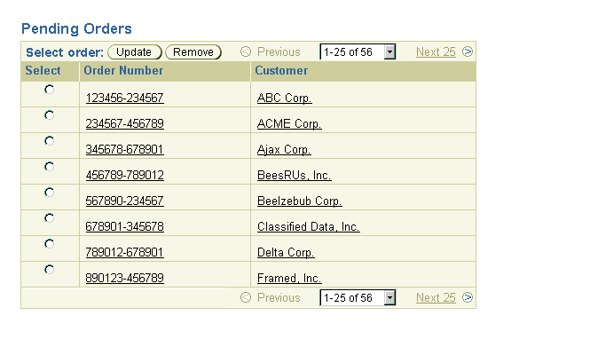 Table Basic Single-Select Control Bar - Sample