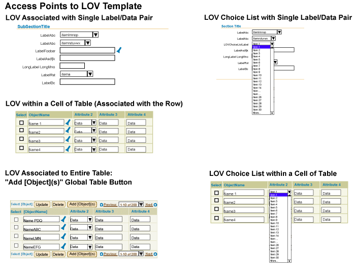 Schematics of Access Points to the LOV Template