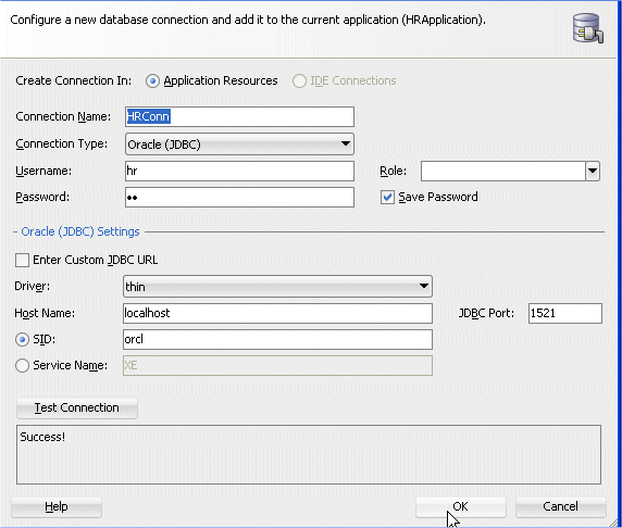 Defining the database connection