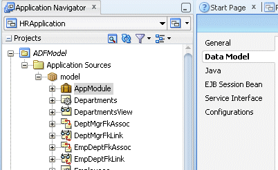 Opening the AppModule from the Navigator and selecting the Data Model tab